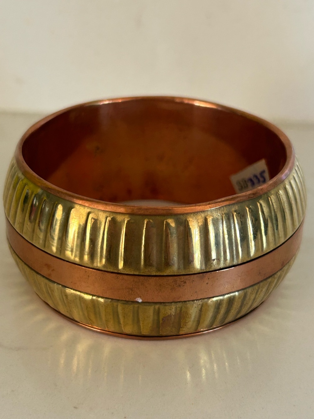 Vintage Two-Tone Ribbed Mixed Metal Bangle Bracelet - Brass & Copper